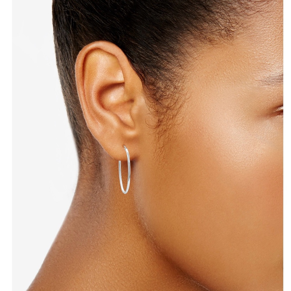 Gianni Bernini Sterling Silver Medium Polished Oval Tube Hoop Earrings
